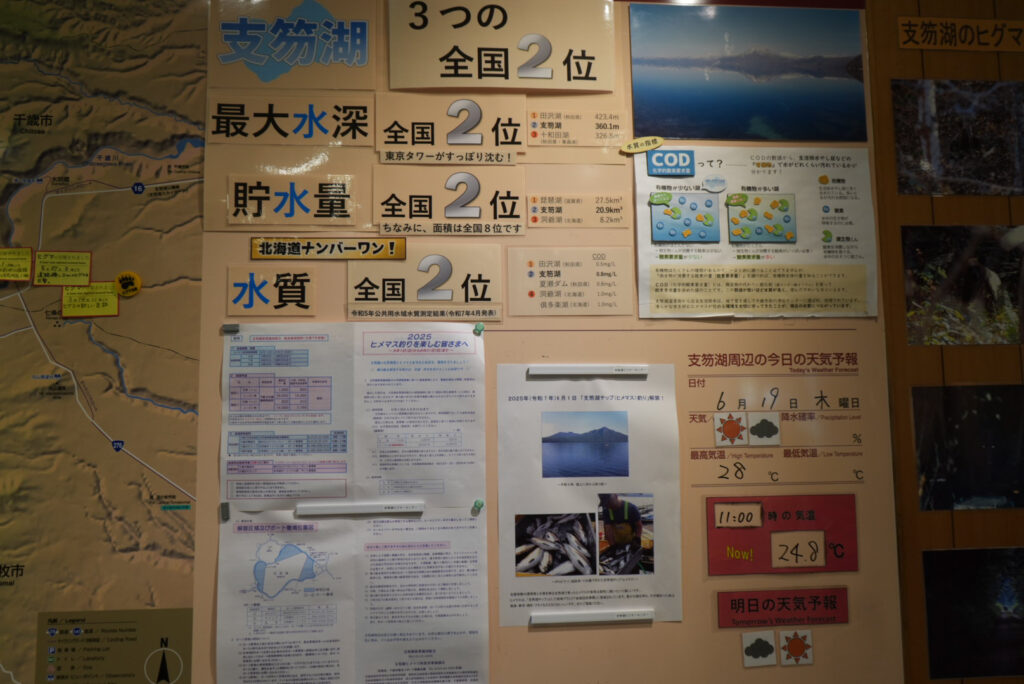 支笏湖3つの全国2位を示す展示パネル